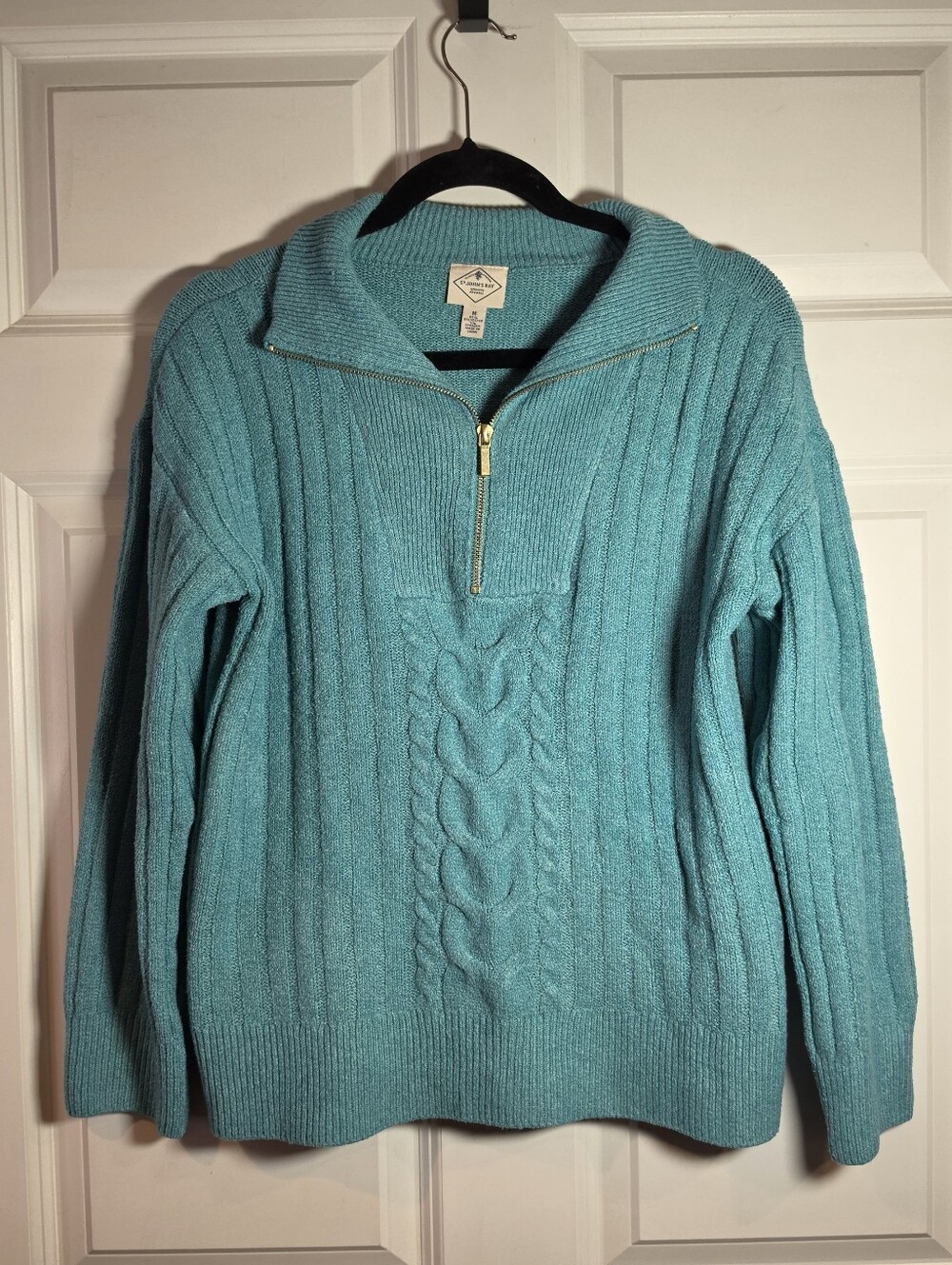 St. John's Bay Cable-Knit Quarter-Zip Sweater - Turquoise M